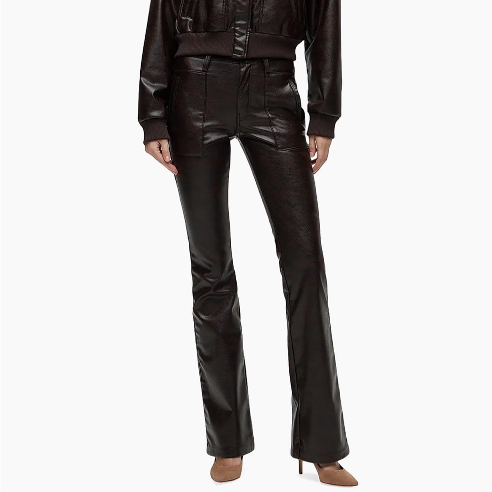 Barbara Faux-Leather High-Rise Boot-Cut Jeans